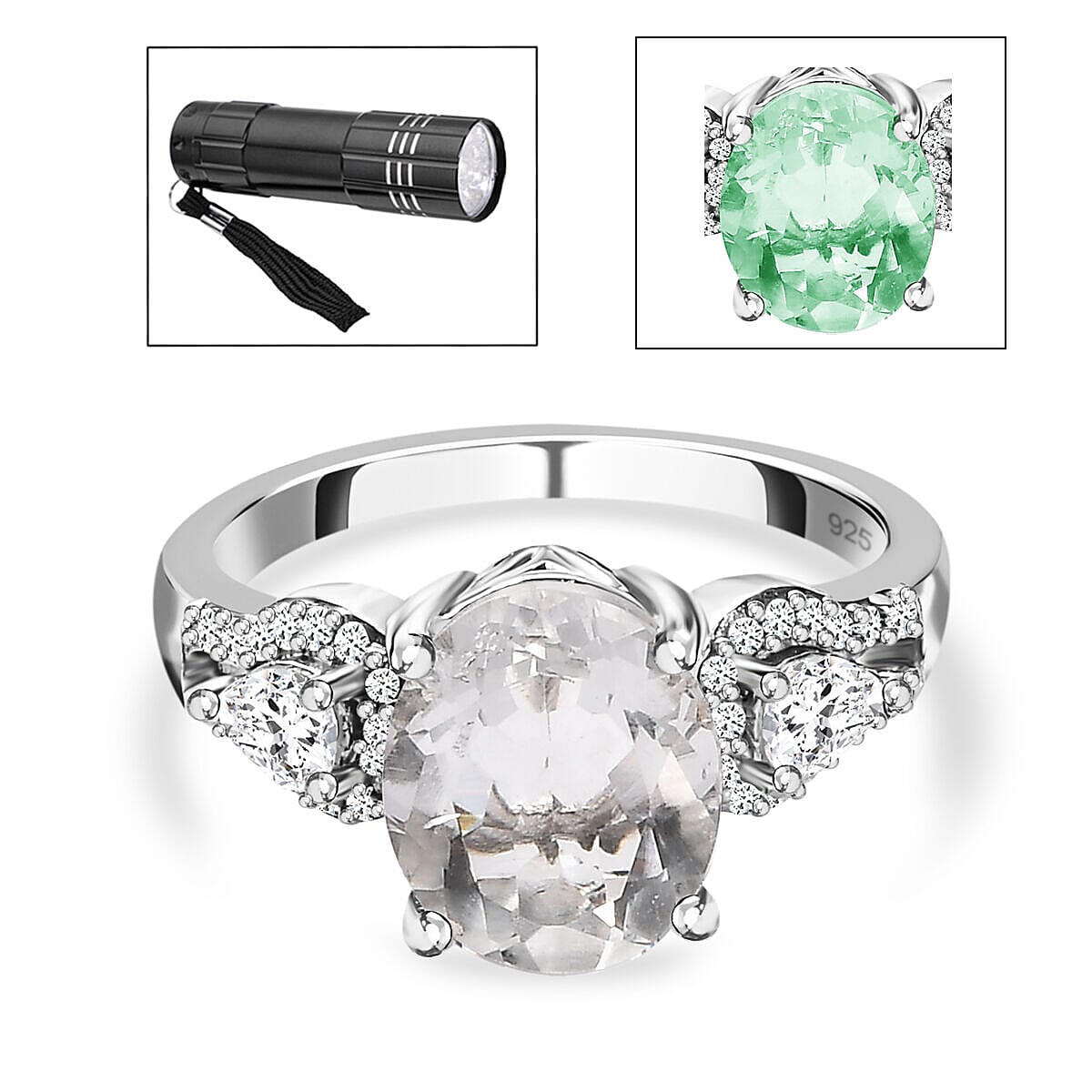 Hyalite Opal and Moissanite Ring in Platinum Overlay Sterling Silver 2.46 Ct. 7364521 6