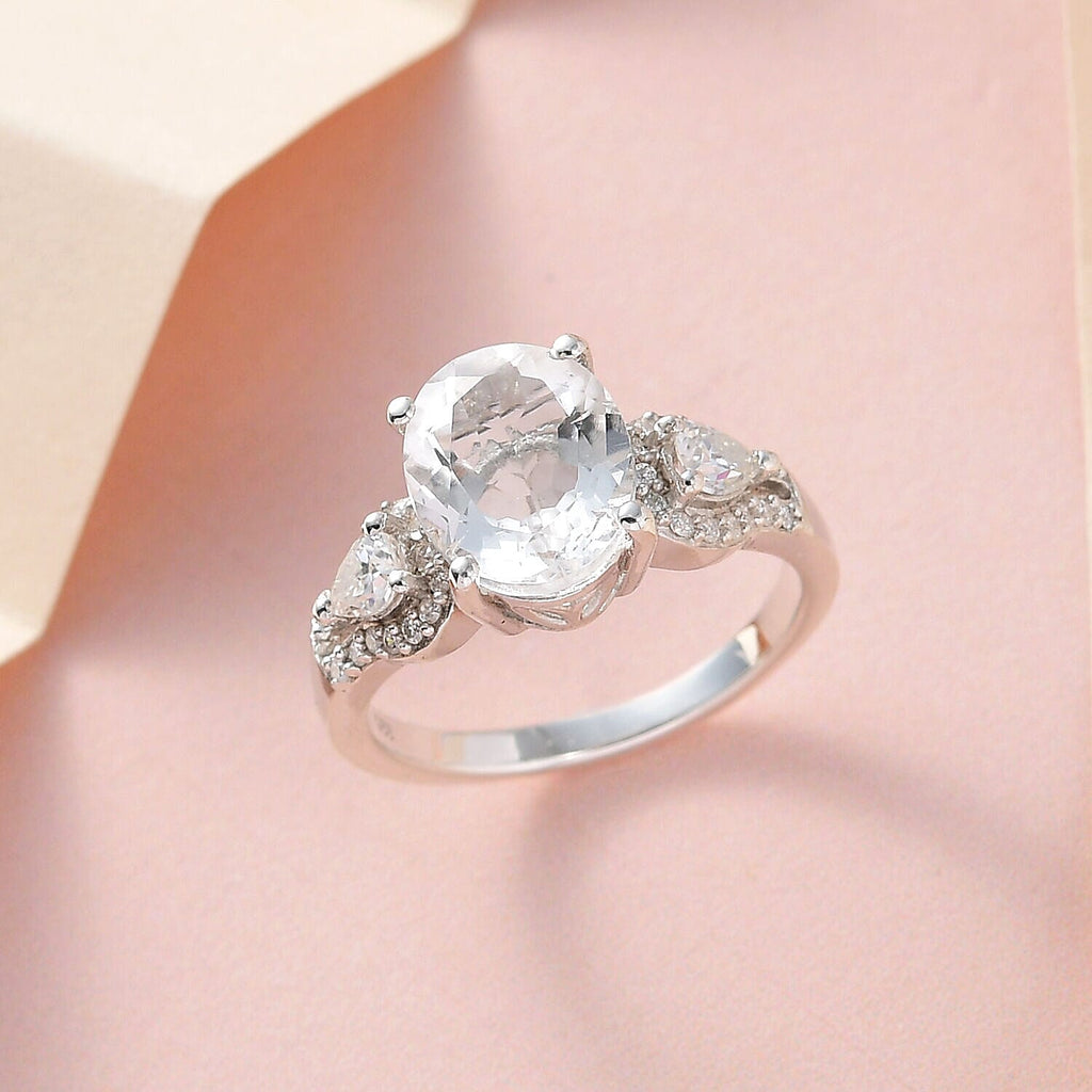 Hyalite Opal and Moissanite Ring in Platinum Overlay Sterling Silver 2.46 Ct.