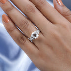 Hyalite Opal and Moissanite Ring in Platinum Overlay Sterling Silver 2.46 Ct.