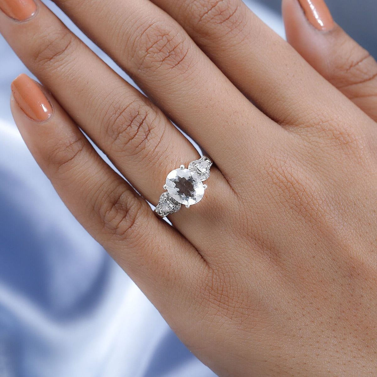 Hyalite Opal and Moissanite Ring in Platinum Overlay Sterling Silver 2.46 Ct. 7364521 8
