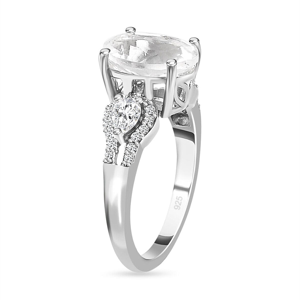 Hyalite Opal and Moissanite Ring in Platinum Overlay Sterling Silver 2.46 Ct.