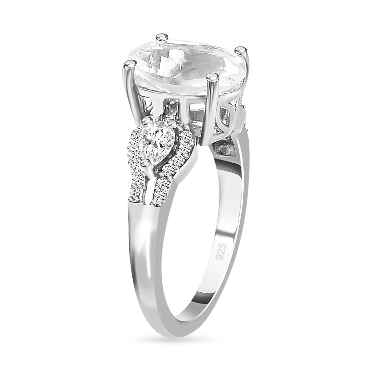 Hyalite Opal and Moissanite Ring in Platinum Overlay Sterling Silver 2.46 Ct. 7364521 9