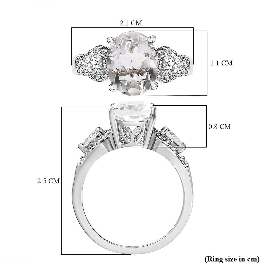Hyalite Opal and Moissanite Ring in Platinum Overlay Sterling Silver 2.46 Ct.