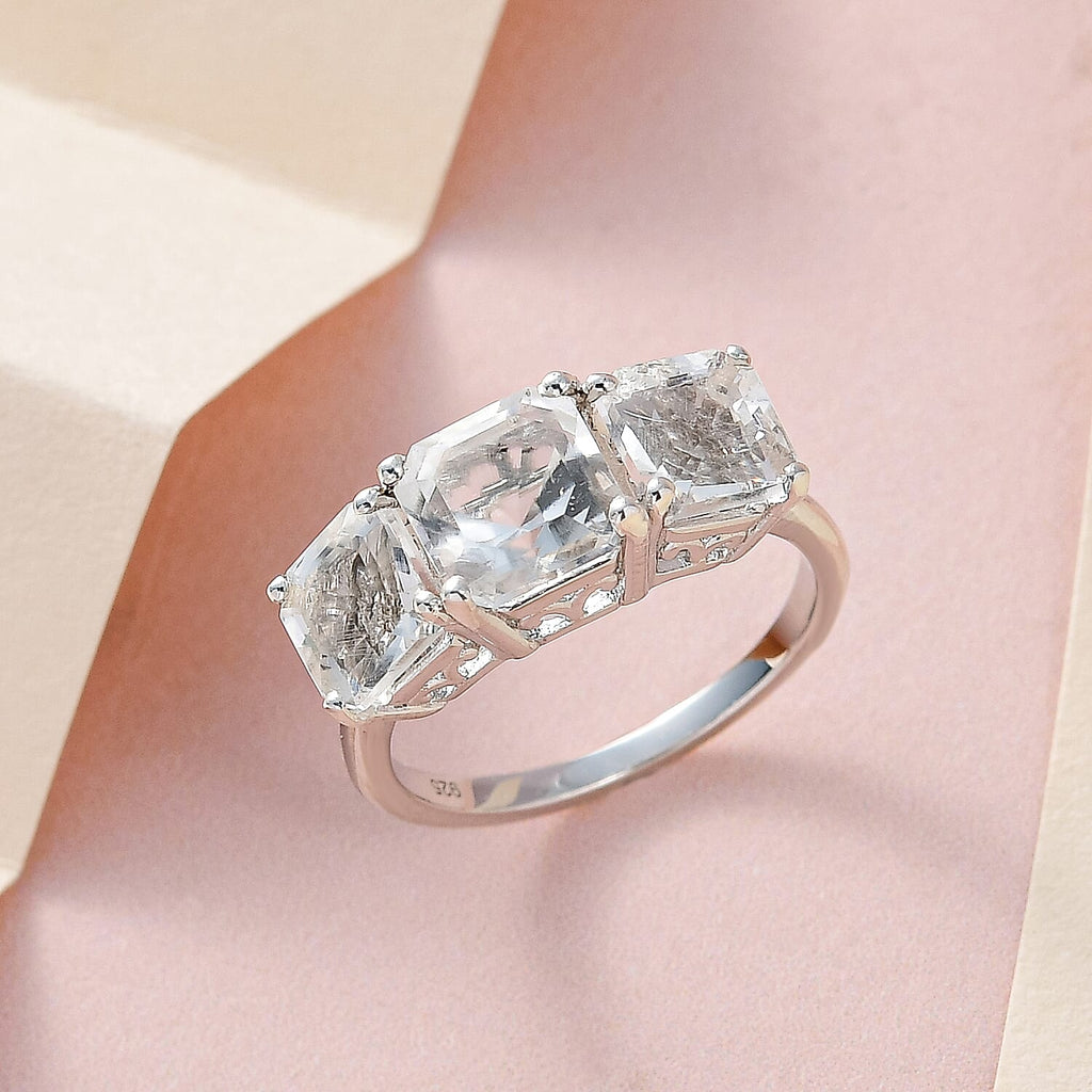 Hyalite Opal 3 Stone Ring in Platinum Overlay Sterling Silver 2.40 Ct