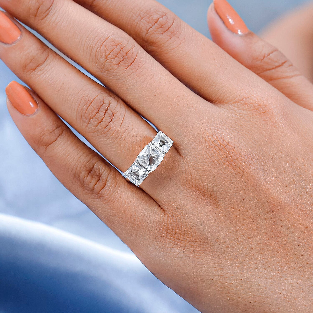 Hyalite Opal 3 Stone Ring in Platinum Overlay Sterling Silver 2.40 Ct 7368375 8
