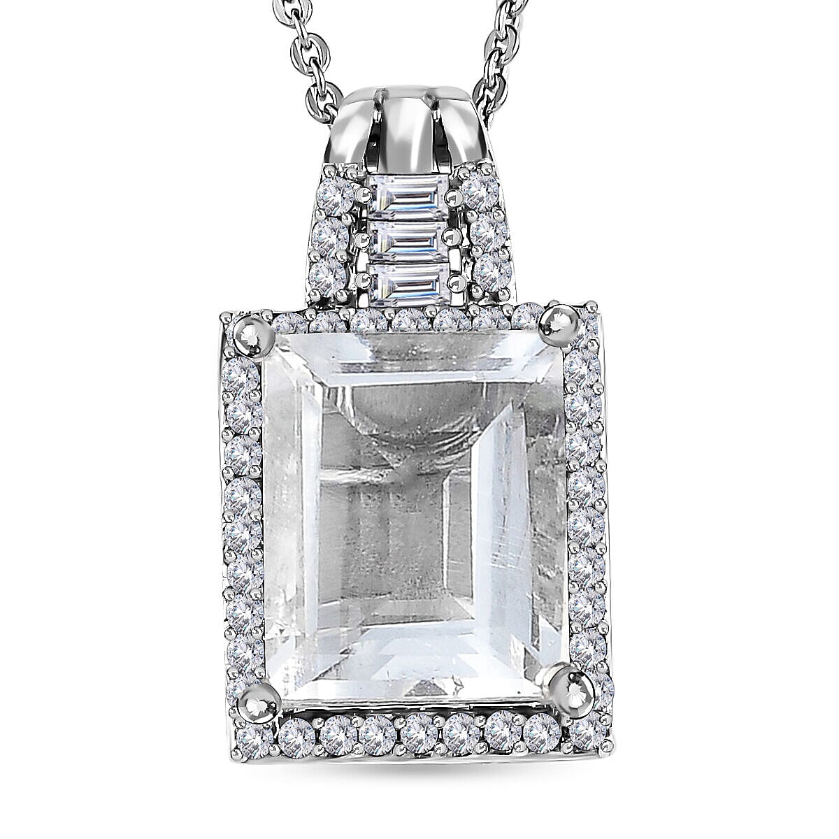 Hyalite Opal and Natural Zircon Solitaire Pendant with Chain (Size - 20) in Platinum Overlay Sterling Silver 2.82 Ct, Silver Wt. 6.16 Gms 4140256 0