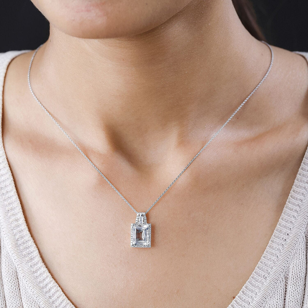 Hyalite Opal and Natural Zircon Solitaire Pendant with Chain (Size - 20) in Platinum Overlay Sterling Silver 2.82 Ct, Silver Wt. 6.16 Gms 4140256 1