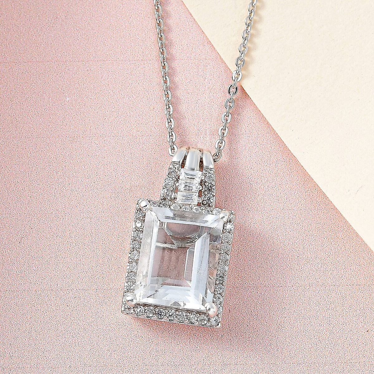 Hyalite Opal and Natural Zircon Solitaire Pendant with Chain (Size - 20) in Platinum Overlay Sterling Silver 2.82 Ct, Silver Wt. 6.16 Gms 4140256 2