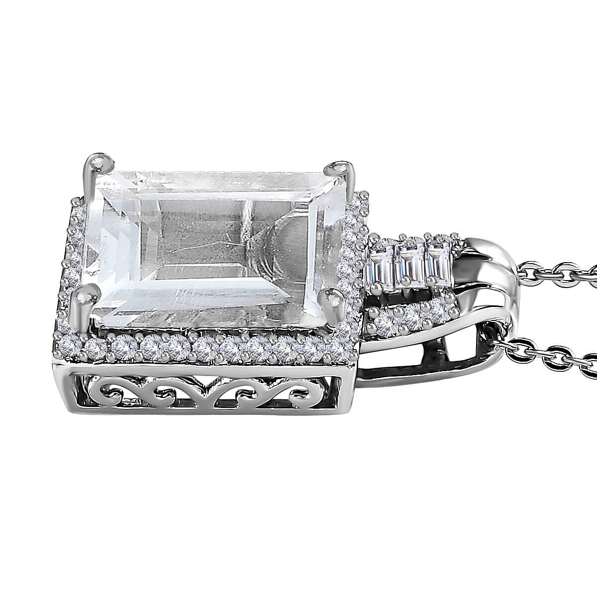 Hyalite Opal and Natural Zircon Solitaire Pendant with Chain (Size - 20) in Platinum Overlay Sterling Silver 2.82 Ct, Silver Wt. 6.16 Gms 4140256 3
