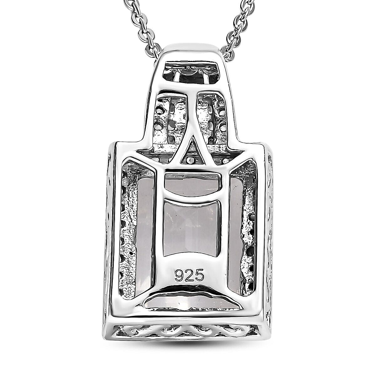 Hyalite Opal and Natural Zircon Solitaire Pendant with Chain (Size - 20) in Platinum Overlay Sterling Silver 2.82 Ct, Silver Wt. 6.16 Gms 4140256 4