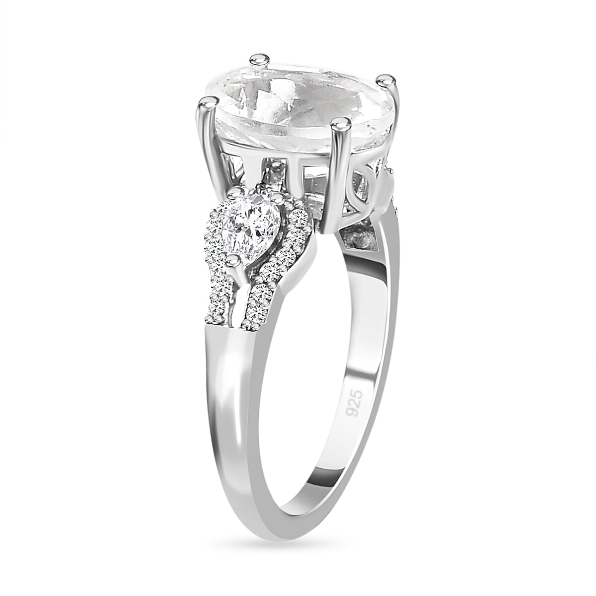Hyalite Opal and Moissanite Ring in Platinum Overlay Sterling Silver 2.46 Ct. 7364521 3