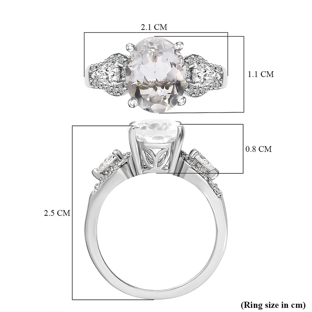 Hyalite Opal and Moissanite Ring in Platinum Overlay Sterling Silver 2.46 Ct.