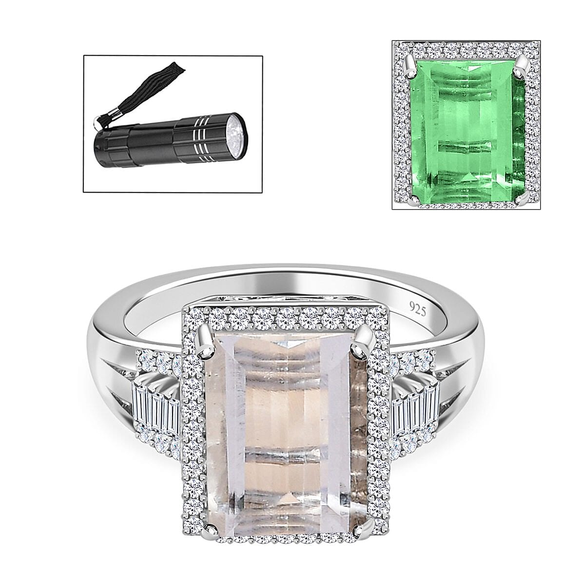 Hyalite Opal and Natural Zircon Ring in Platinum Overlay Sterling Silver 3.21 Ct 7365537 0