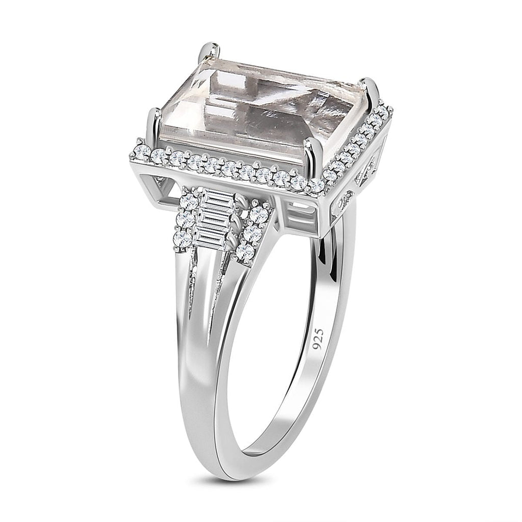 Hyalite Opal and Natural Zircon Ring in Platinum Overlay Sterling Silver 3.21 Ct