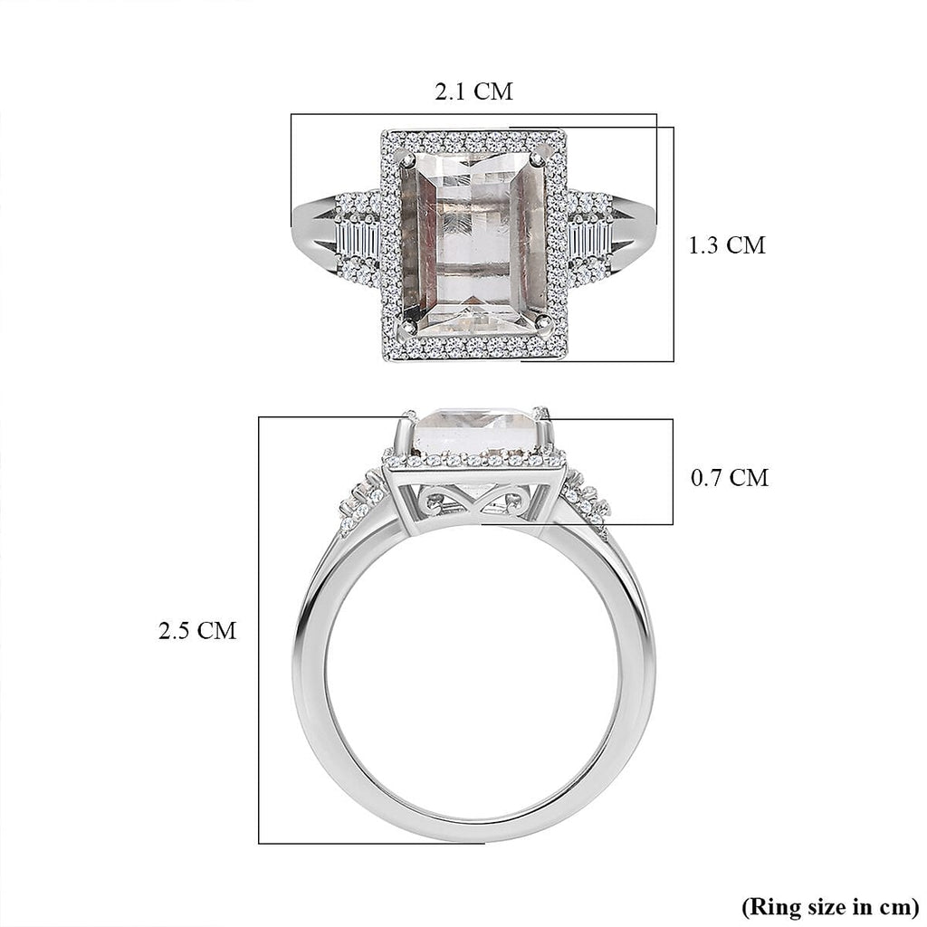 Hyalite Opal and Natural Zircon Ring in Platinum Overlay Sterling Silver 3.21 Ct