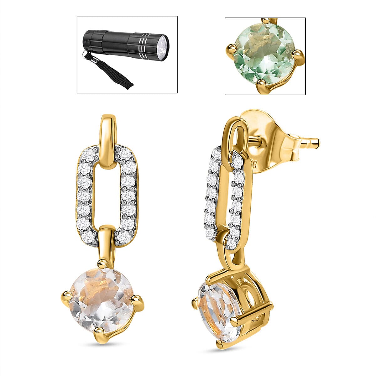 Hyalite Opal and Natural Cambodian Zircon Stud Earrings (with Push Back) in 18K Vermeil Yellow Gold Plated Sterling Silver 1.678 Ct 7364536 0