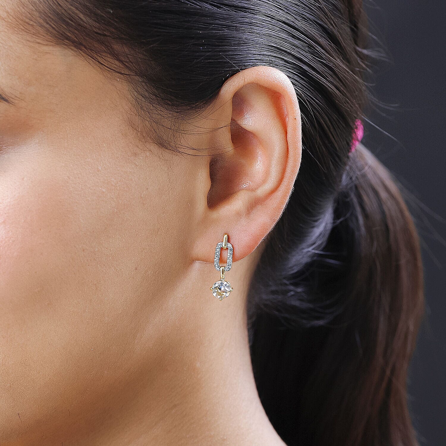 Hyalite Opal and Natural Cambodian Zircon Stud Earrings (with Push Back) in 18K Vermeil Yellow Gold Plated Sterling Silver 1.678 Ct 7364536 2