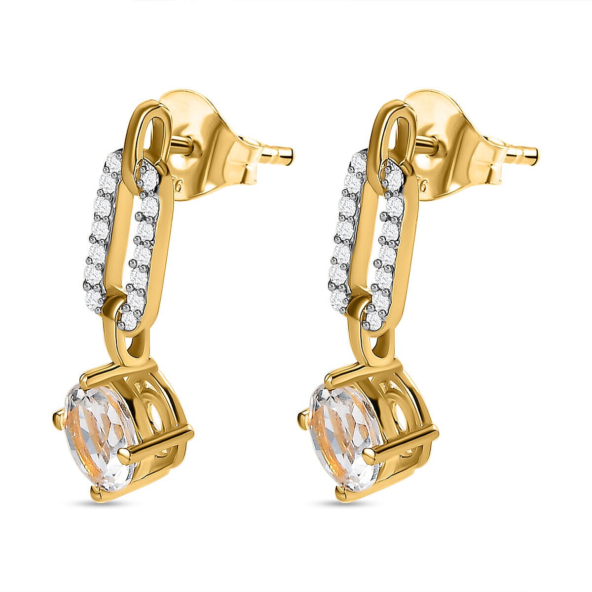 Hyalite Opal and Natural Cambodian Zircon Stud Earrings (with Push Back) in 18K Vermeil Yellow Gold Plated Sterling Silver 1.678 Ct 7364536 4