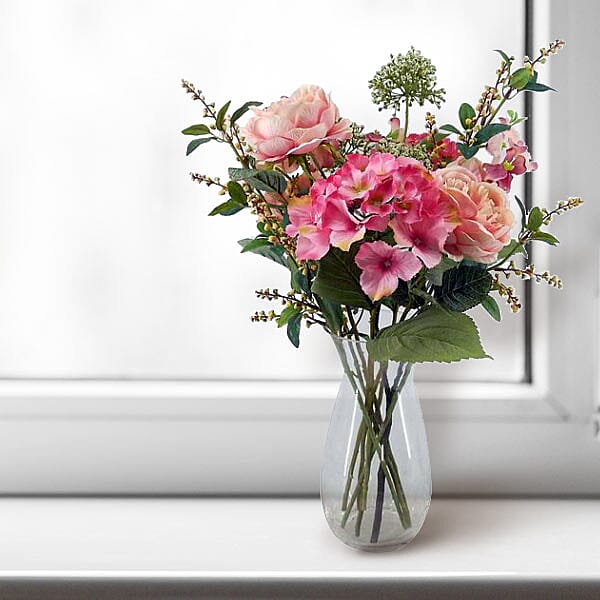 Bayswood Hydrangea, Roses and Foliage Flower Arrangement & Vase (Size 60 Cm)