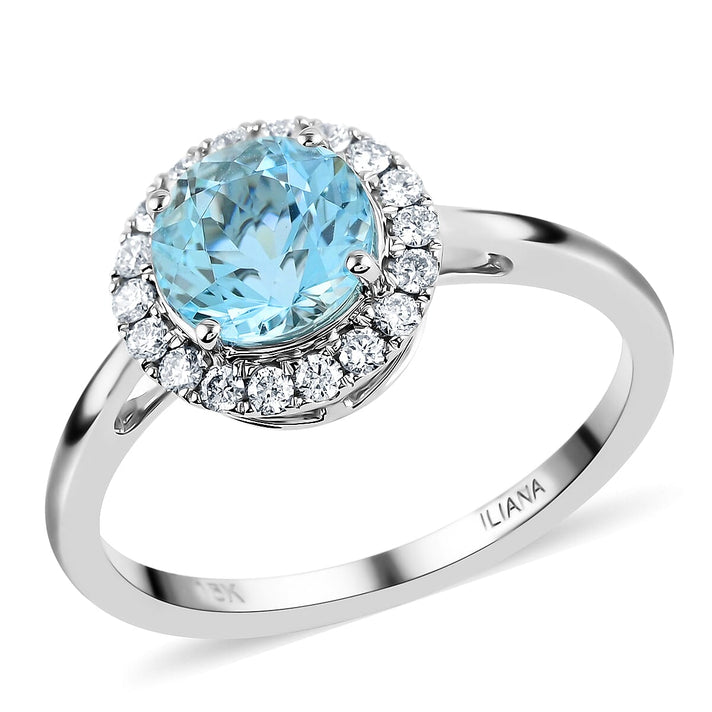 ILIANA 1.50 Ct. AGI Certified AAA Santamaria Aquamarine and Diamond Ring in 18K White Gold 8861936 1