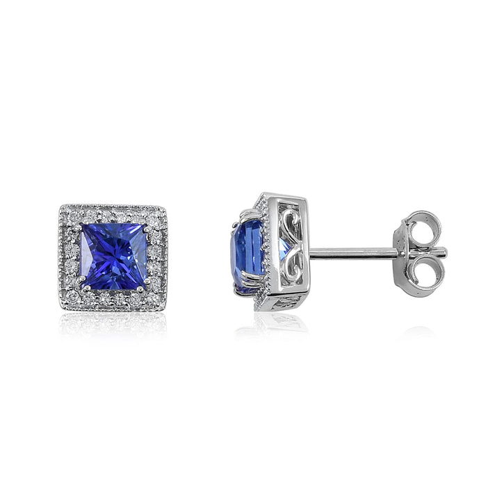 ILIANA 1.70 Ct AAA Tanzanite and Diamond SI GH Halo Stud Earrings in 18K White Gold 3607548 1