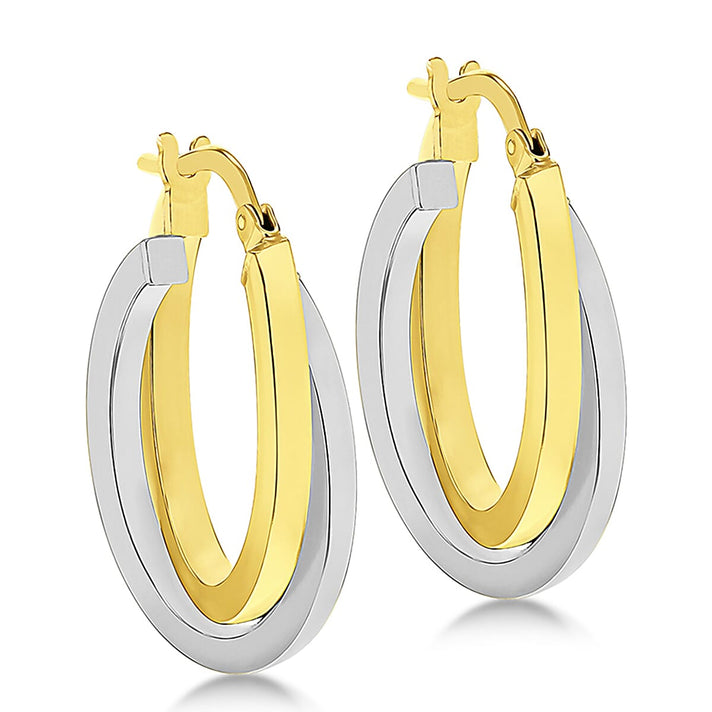 ILIANA 18K Two Colour Gold 16mm X 24mm Oval Crossover Creole Earrings 7190223 2