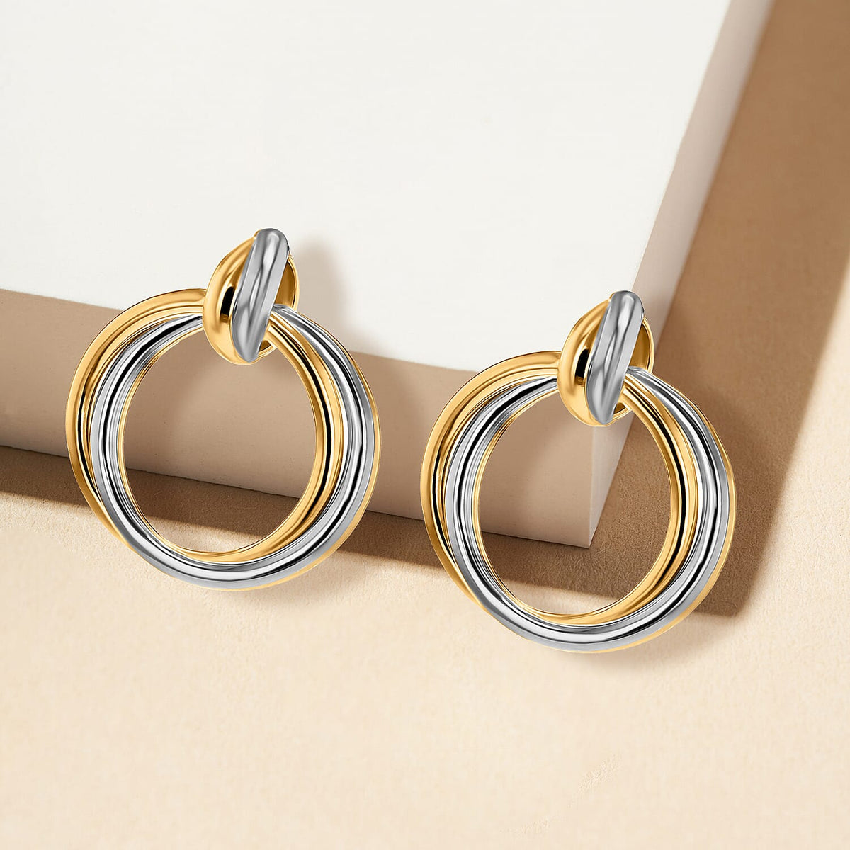 ILIANA 18K Two Colour Gold Yellow And White Gold Bail With 16.5mm Double Circle Pendant 7188462 2