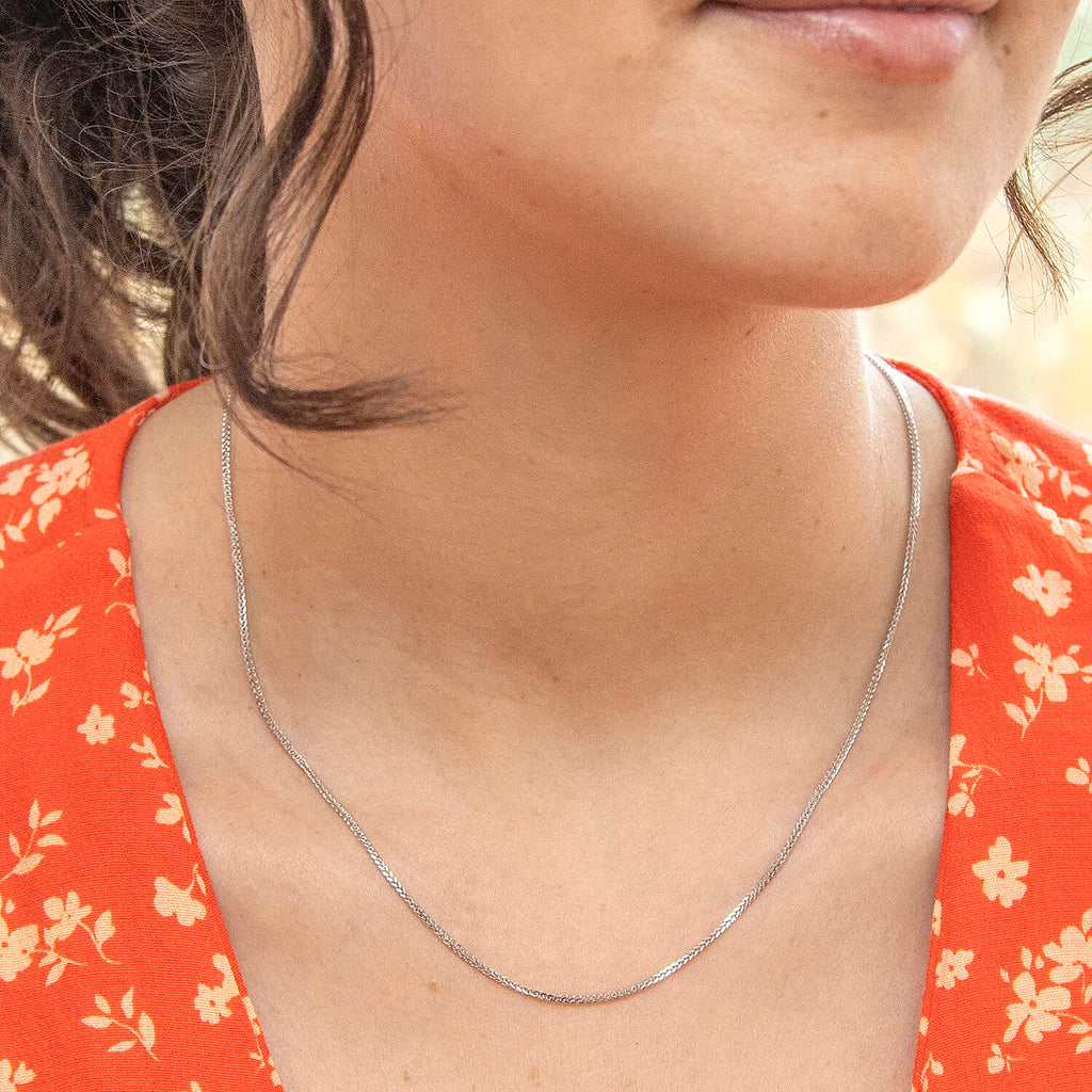 18K White Gold Slider Spiga Chain With Spring Ring Clasp (Size - 20 Adjustable)