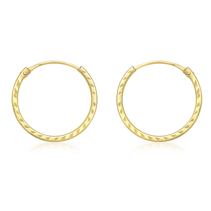 ILIANA 18K Yellow Gold 15mm Diamond Cut Sleeper Hoop Earrings 7190222 1