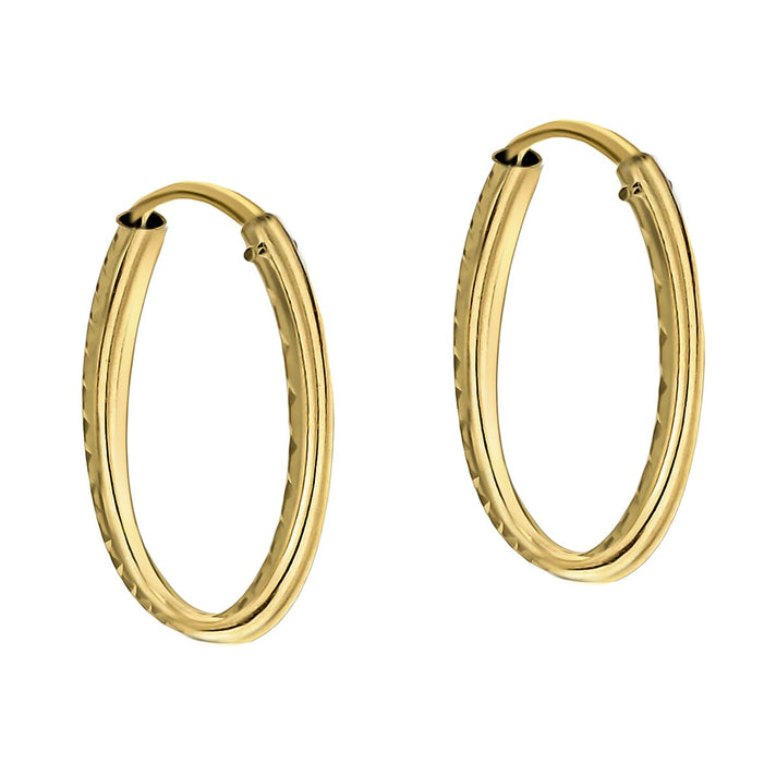 ILIANA 18K Yellow Gold 15mm Diamond Cut Sleeper Hoop Earrings 7190222 2