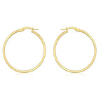 18K Yellow Gold 3mm Rectangular Tube 30mm Hoop Creole Earrings