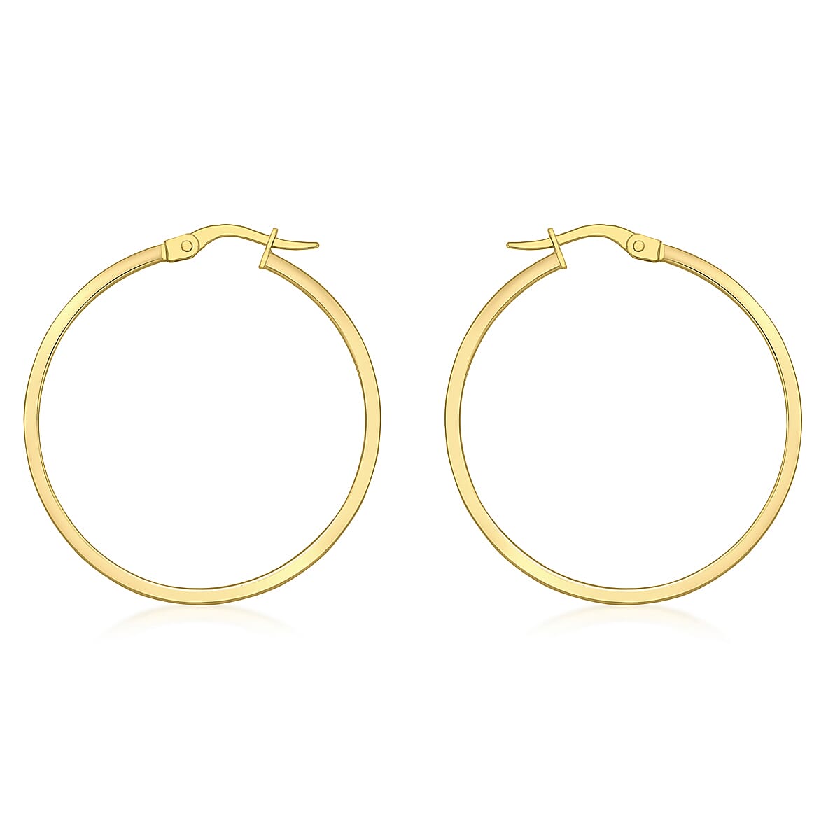ILIANA 18K Yellow Gold 3mm Rectangular Tube 30mm Hoop Creole Earrings 7190219 0