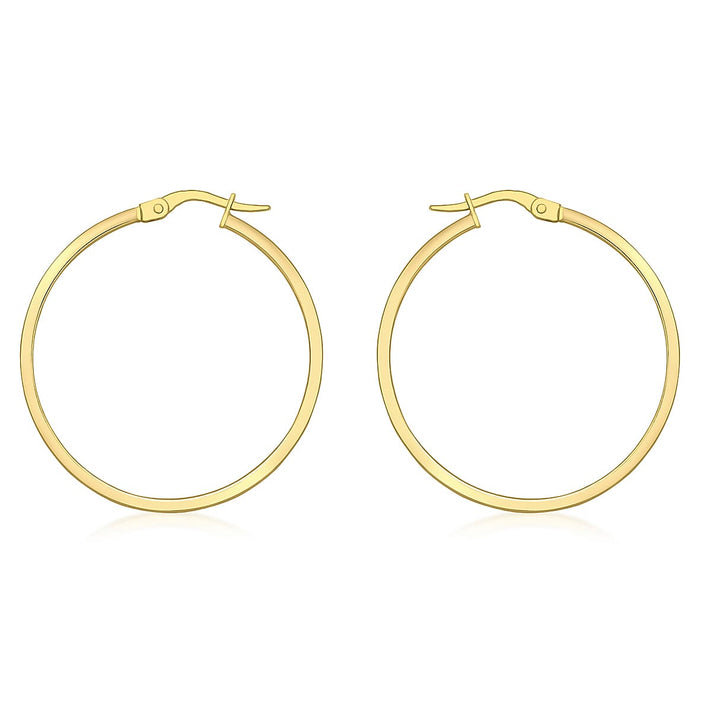 ILIANA 18K Yellow Gold 3mm Rectangular Tube 30mm Hoop Creole Earrings 7190219 1