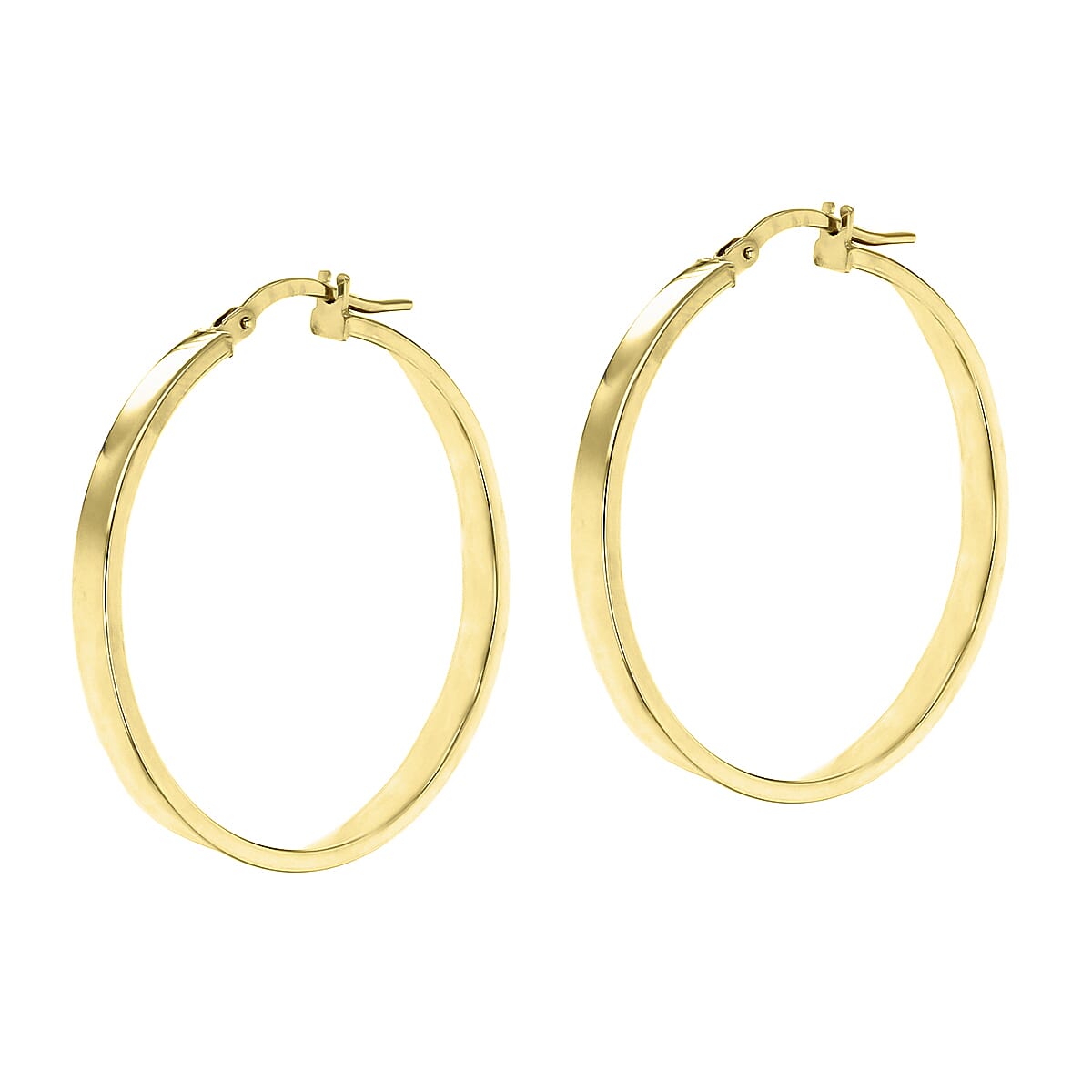 ILIANA 18K Yellow Gold 3mm Rectangular Tube 30mm Hoop Creole Earrings 7190219 1