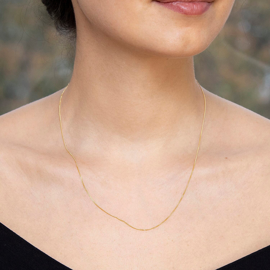 18K Yellow Gold Diamond Cut Curb Chain With Spring Ring Clasp (Adjustable Size - 16-18)