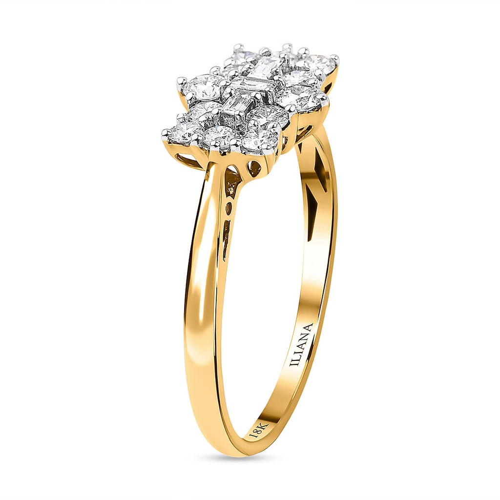 ILIANA 18K Yellow Gold SGL Certified Diamond (Bgt) (SI- G-H) Boat Cluster Ring 1.000 Ct. ,Gold Wt. 3.5 g  1.000  Ct.