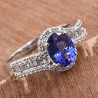ILIANA 18K White Gold AAA Tanzanite and Diamond (SI-G-H) Ring 2.15 Ct. Gold Wt. 7.14 Gms.