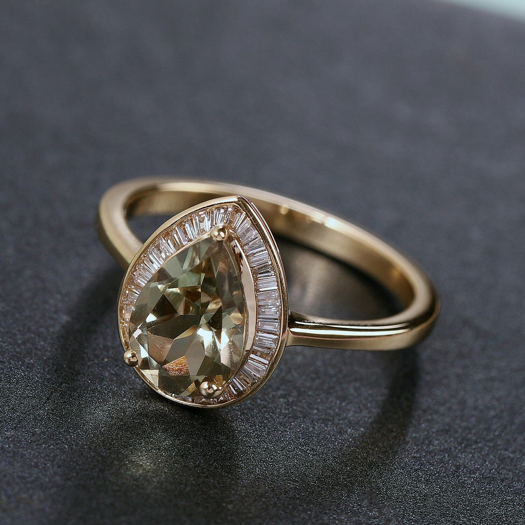 ILIANA 18K Yellow Gold Natural AAAA Turkizite (Pear) and Diamond Ring 2.17 Ct.