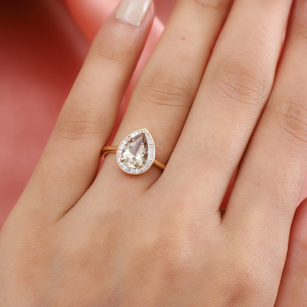ILIANA 18K Yellow Gold Natural AAAA Turkizite (Pear) and Diamond Ring 2.17 Ct.