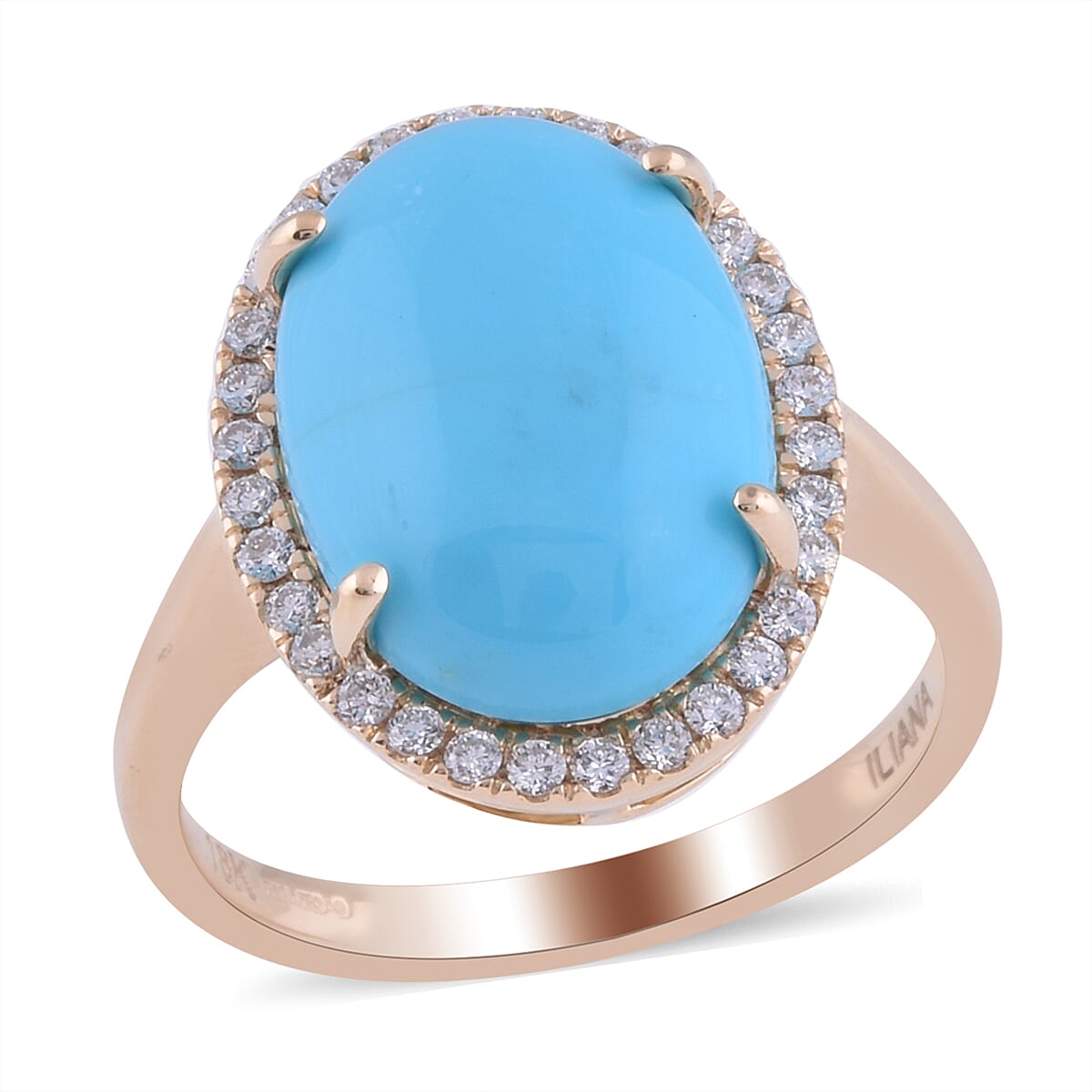 ILIANA 4.30 Ct. AAA Arizona Sleeping Beauty Turquoise and Diamond G-H/ S-I Halo Ring in 18K Yellow Gold 3871829 0