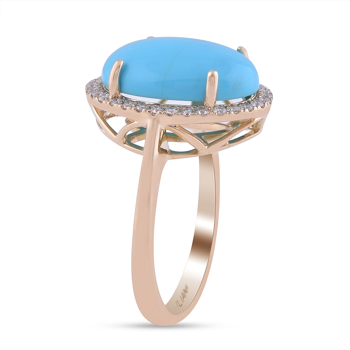 ILIANA 4.30 Ct. AAA Arizona Sleeping Beauty Turquoise and Diamond G-H/ S-I Halo Ring in 18K Yellow Gold 3871829 2