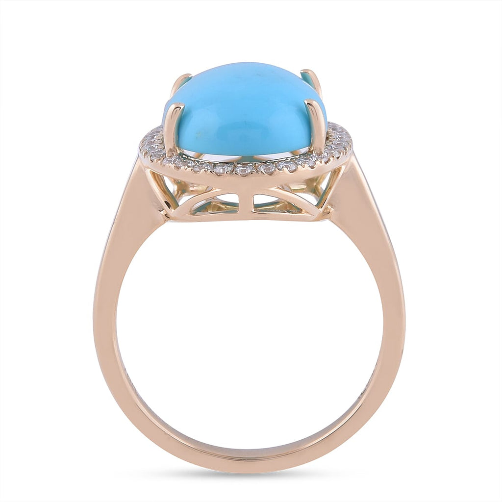 ILIANA 18K Yellow Gold AAA Arizona Sleeping Beauty Turquoise (OV 14X10mm 4.00 Cts) and Diamond (G-H- S-I) Ring 4.30 Ct.
