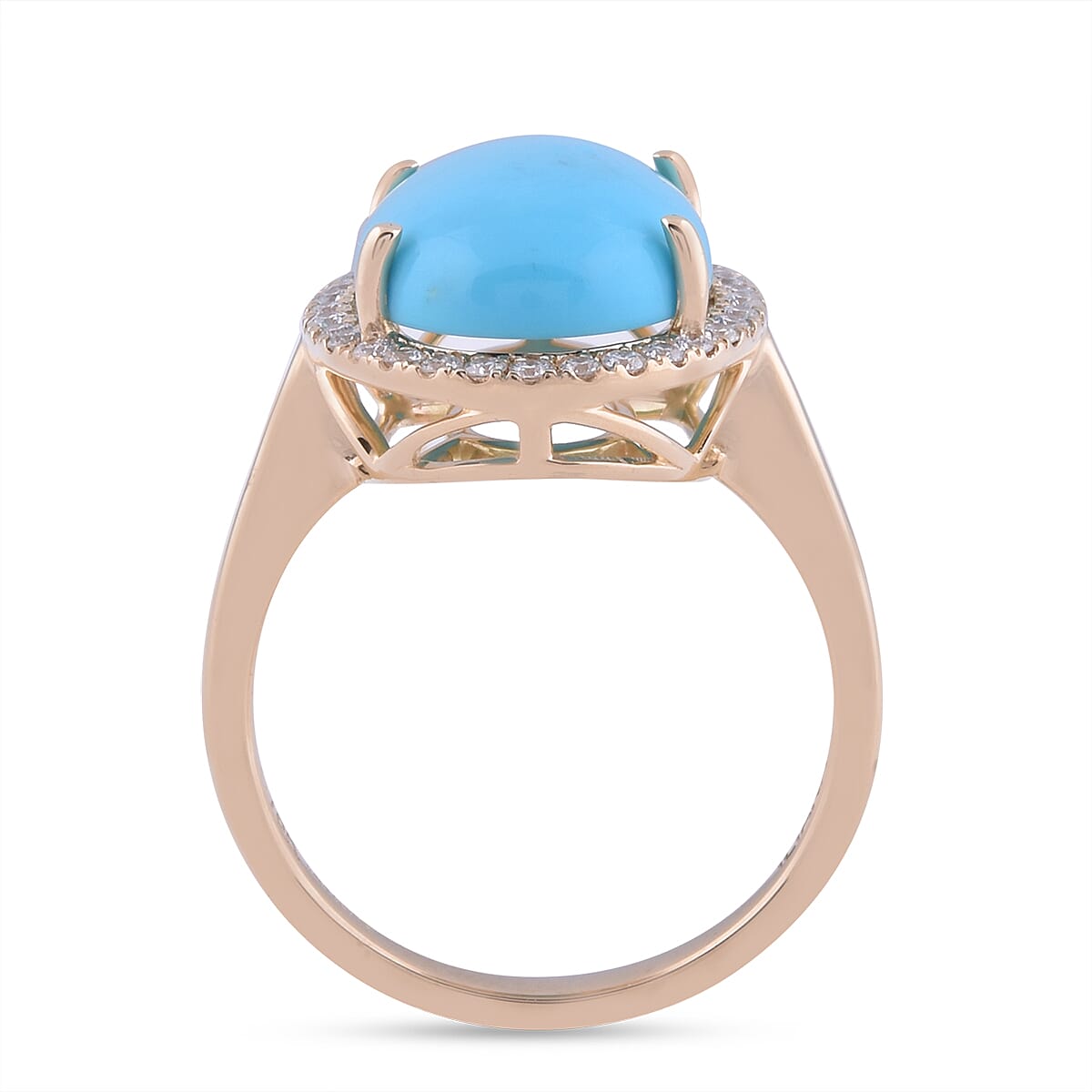 ILIANA 4.30 Ct. AAA Arizona Sleeping Beauty Turquoise and Diamond G-H/ S-I Halo Ring in 18K Yellow Gold 3871829 3
