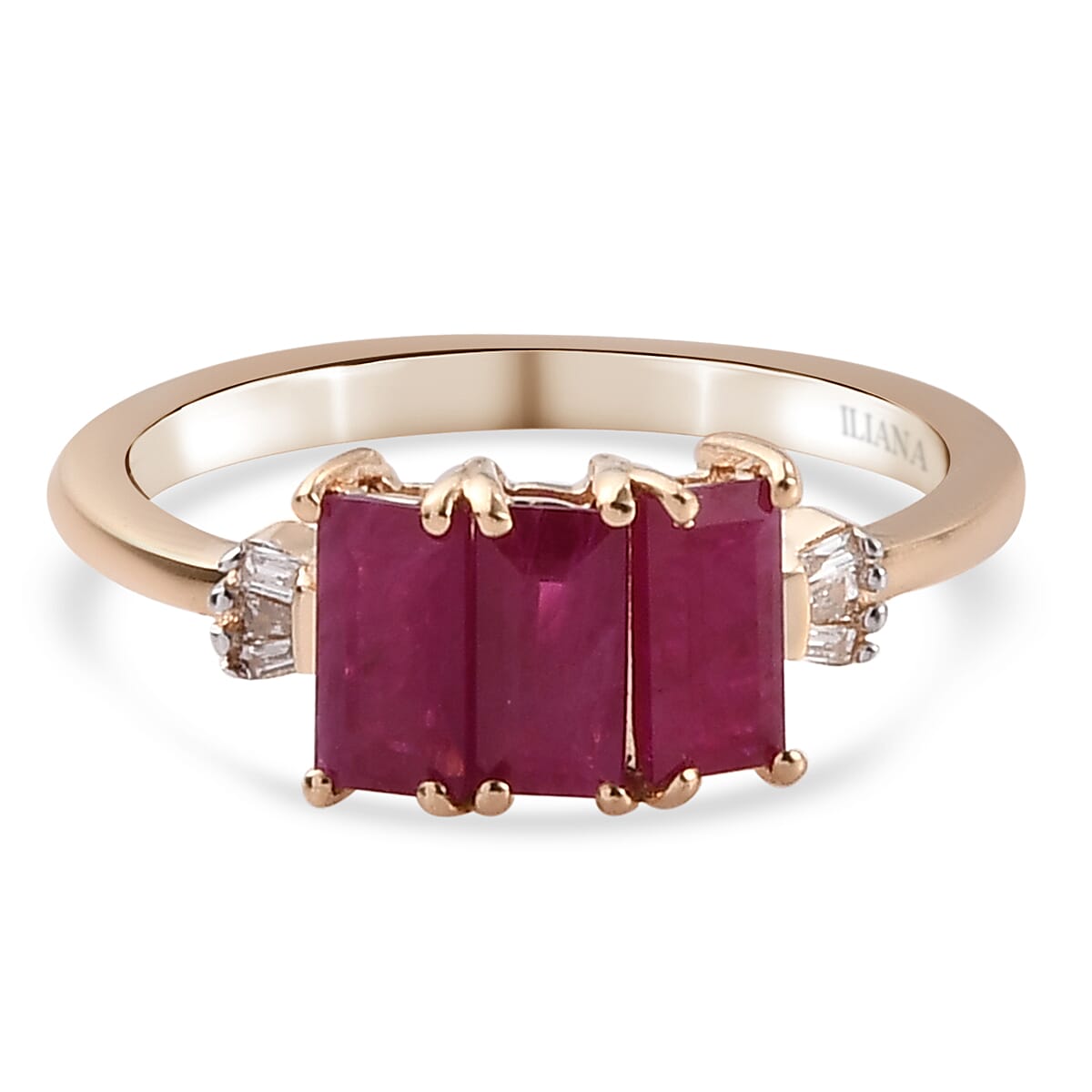 ILIANA AAA Ruby and Diamond SI /G-H 1.54 Ct. Trilogy Inspired Ring in 18K Yellow Gold, Wt. 2.53 Gms 8963216 0