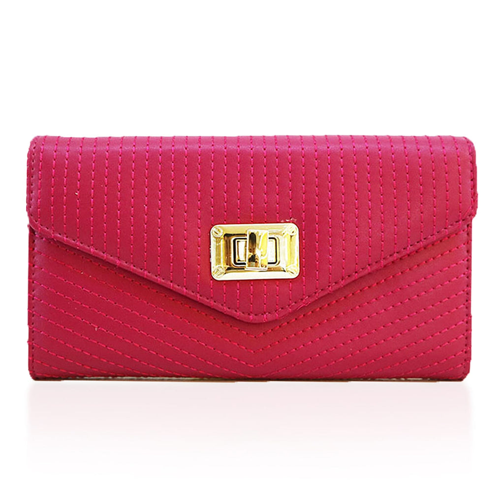 Leatherette Stitched Envelope Purse - Fuchsia