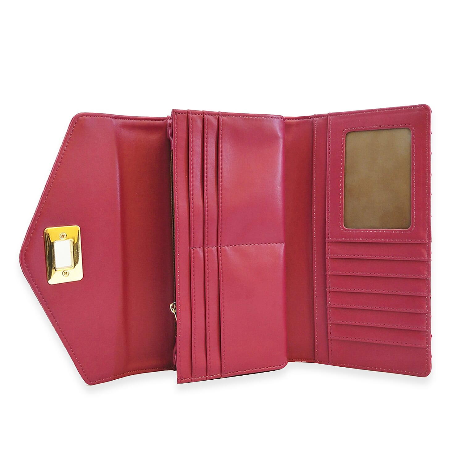 Leatherette Stitched Envelope Purse - Fuchsia 8070649 2
