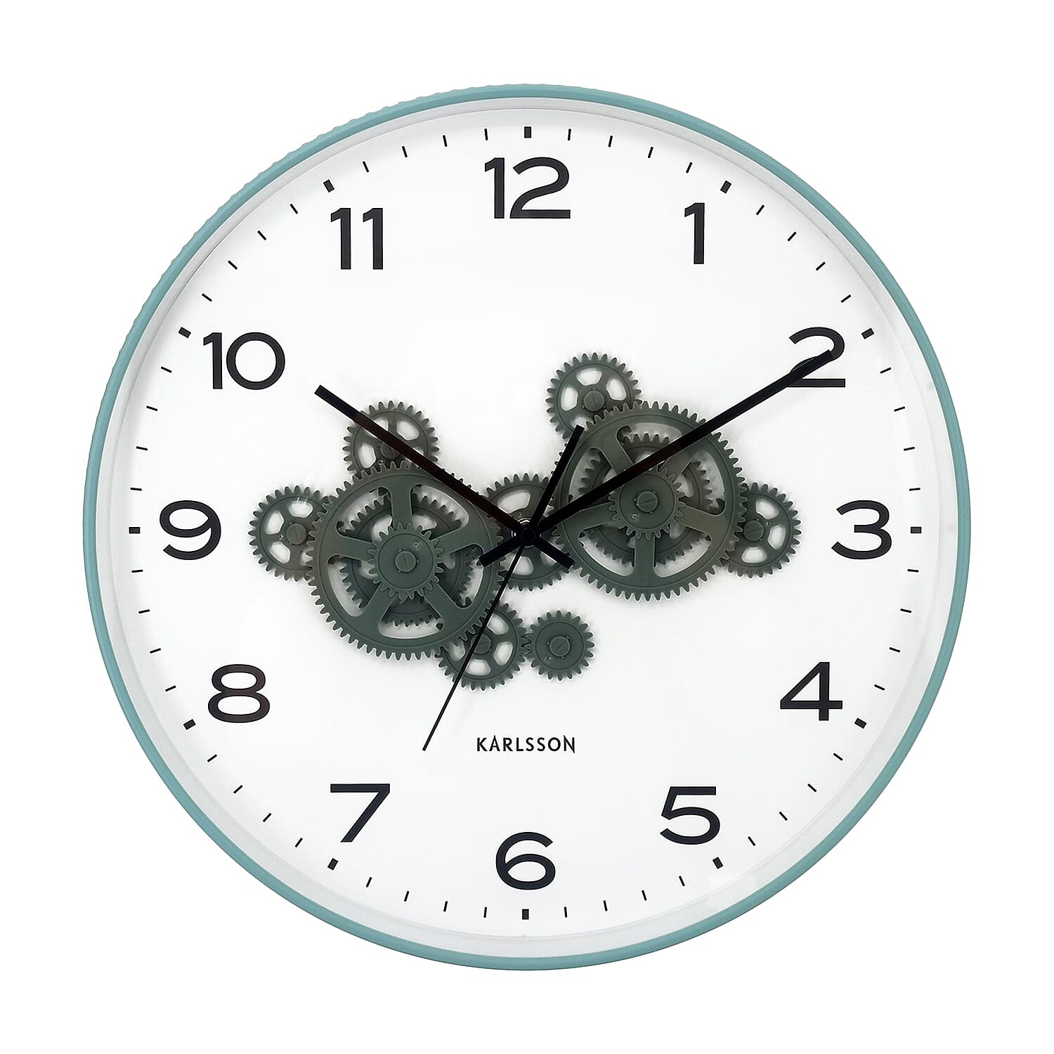 Present Time Open Gear Wall Clock - Misty Blue Rim with Jungle Green Gear Design 8335670 0