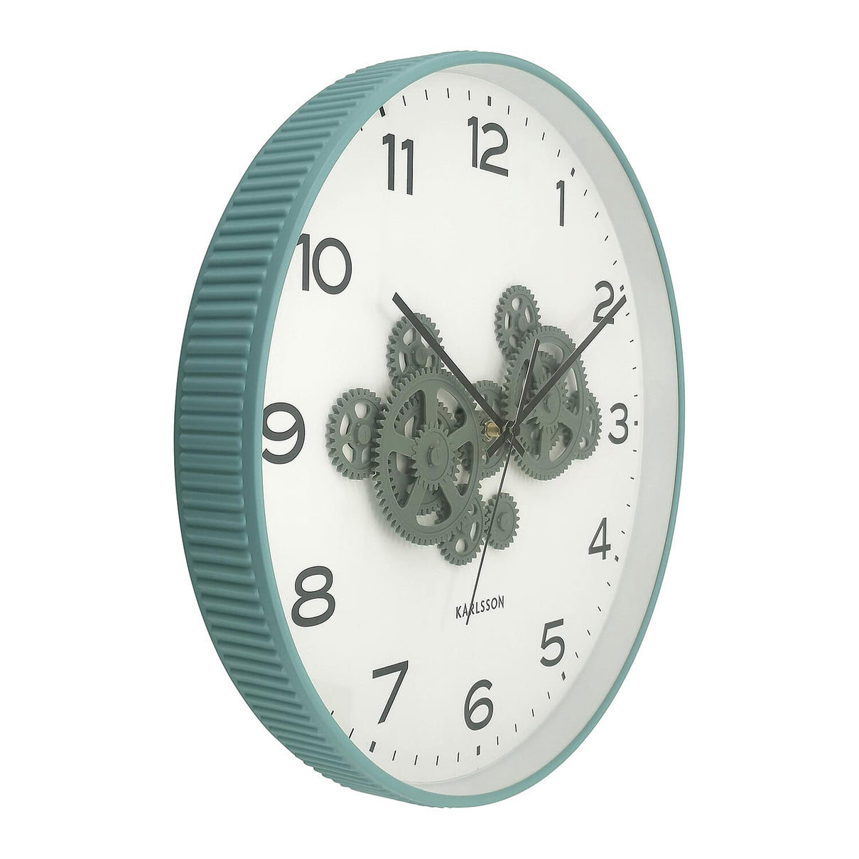 Present Time Open Gear Wall Clock - Misty Blue Rim with Jungle Green Gear Design 8335670 2