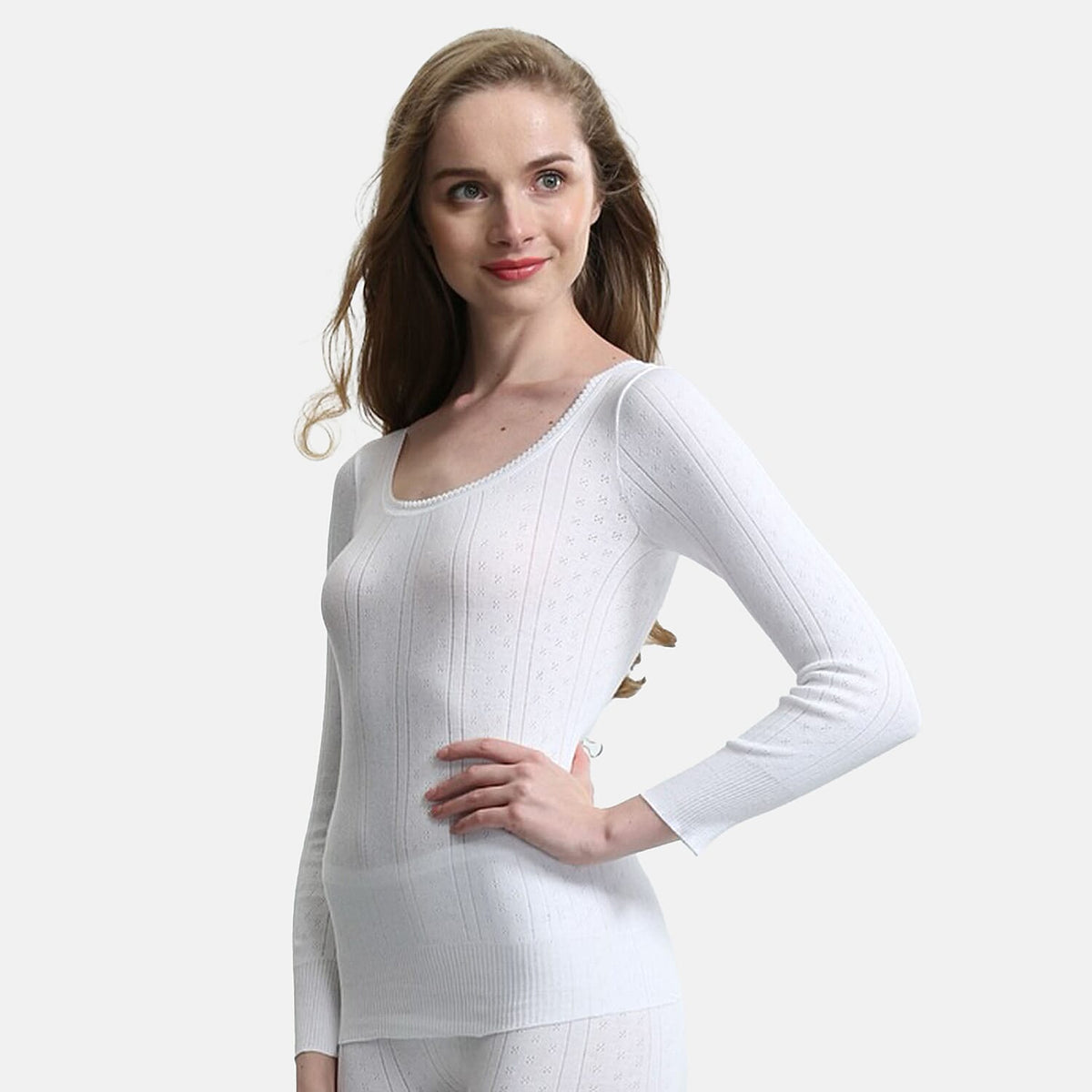 White Swans Ladies 100% Cotton Classic Pointelle Knit Long Sleeve Top (Size XXL) V32650179 0