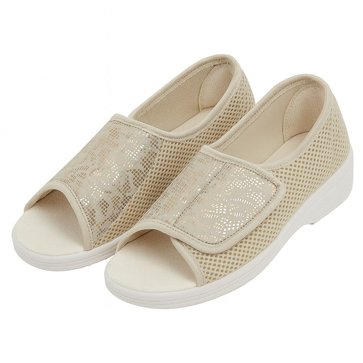 ITALIAN MADE - Ladies Open-Toe Adjustable Hook - Loop Comfort Flat Sandals (Size 3) - Gold 8211443 1